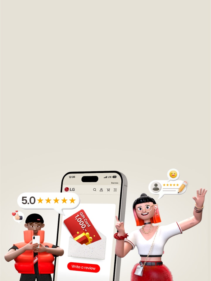เป็นภาพโปรโมทแคมเปญแจกบัตรกำนัลผ่านการเขียนรีวิวสินค้า LG