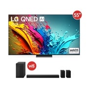 มุมมองด้านหน้าของ 55” TV QNED รุ่น 55QNED86TSA ฟรี Sound Bar รุ่น S60TR 55QNED86TSA.S60TR