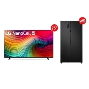 มุมมองด้านหน้าของ 75” TV NANO รุ่น 75NANO80TSA ฟรี ตู้เย็น Side-by-Side รุ่น GC-B187JBAM 75NANO81TSA.B187