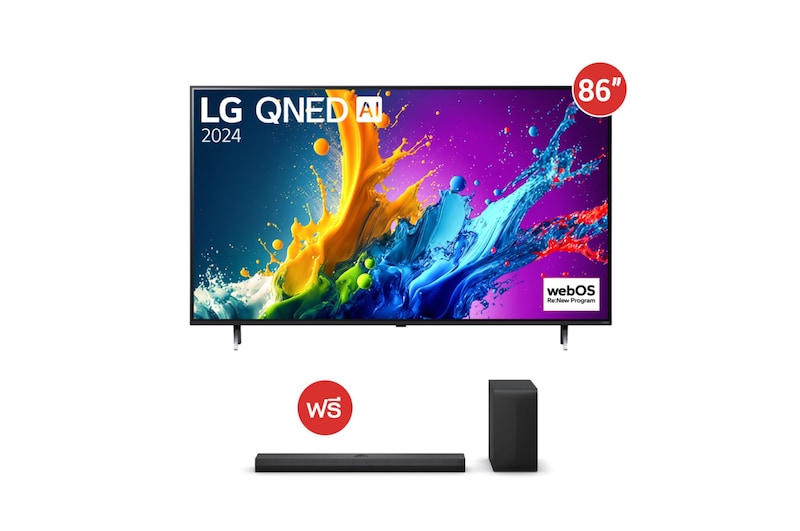 มุมมองด้านหน้าของ ทีวี 86” TV QNED รุ่น 86QNED80TSA ฟรี ลำโพง SoundBar รุ่น S70TY 86QNED80TSA.S70TYR  