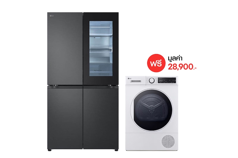 มุมมองด้านหน้าของ ตู้เย็น Multi door Instaview รุ่น GC-V24FFCHB ฟรี เครื่องอบผ้า รุ่น RD08NHP5W GC-V24FFCHB.RD08