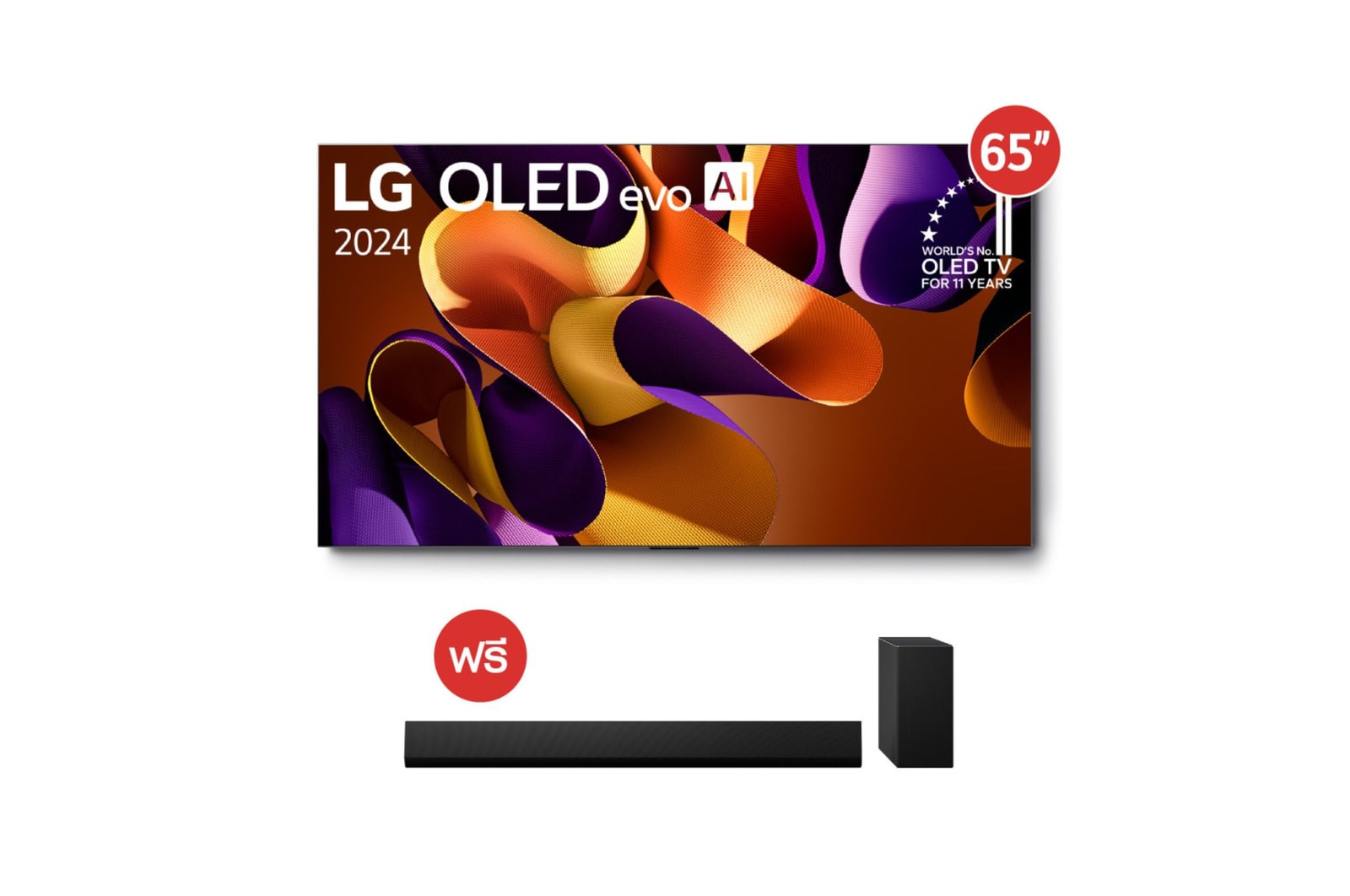 มุมมองด้านหน้าของ 65” OLED evo รุ่น OLED65G4PSA ฟรี ลำโพง SoundBar รุ่น SG10TY OLED65G4PSA.SG10