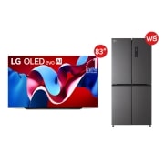 มุมมองด้านหน้าของ LG OLED evo AI TV, OLED C4, สัญลักษณ์ 11 ปีแห่งการเป็น OLED อันดับ 1 ของโลก และโลโก้โปรแกรม webOS Re:New บนหน้าจอ