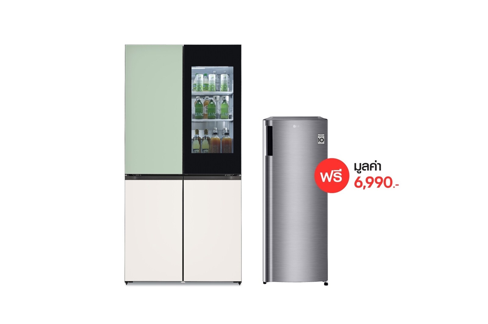 มุมมองด้านหน้าของ ตู้เย็น Instaview รุ่น GR-A24FQSMB ฟรี ตู้แช่แข็ง รุ่น GN-304SLBT XLGR-A24.304SL