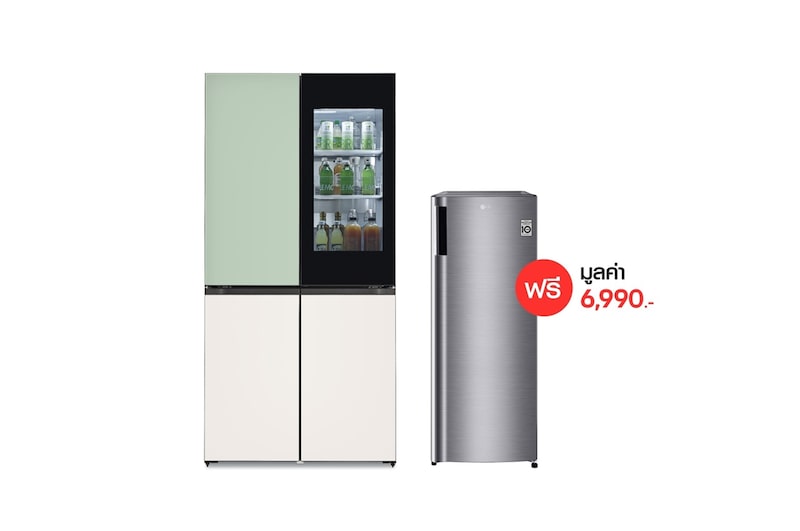 มุมมองด้านหน้าของ ตู้เย็น Instaview รุ่น GR-A24FQSMB ฟรี ตู้แช่แข็ง รุ่น GN-304SLBT XLGR-A24.304SL