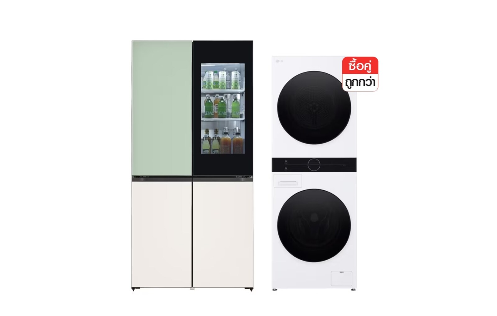 มุมมองด้านหน้าของ ตู้เย็น Instaview รุ่น GR-A24FQSMB ซื้อคู่ Wash Tower รุ่น WT1410NHW XLGR-A24.WTSW