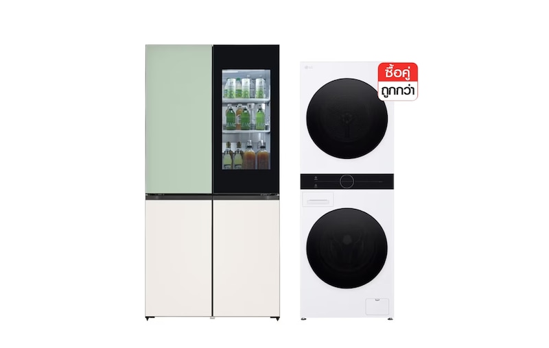 มุมมองด้านหน้าของ ตู้เย็น Instaview รุ่น GR-A24FQSMB ซื้อคู่ Wash Tower รุ่น WT1410NHW XLGR-A24.WTSW