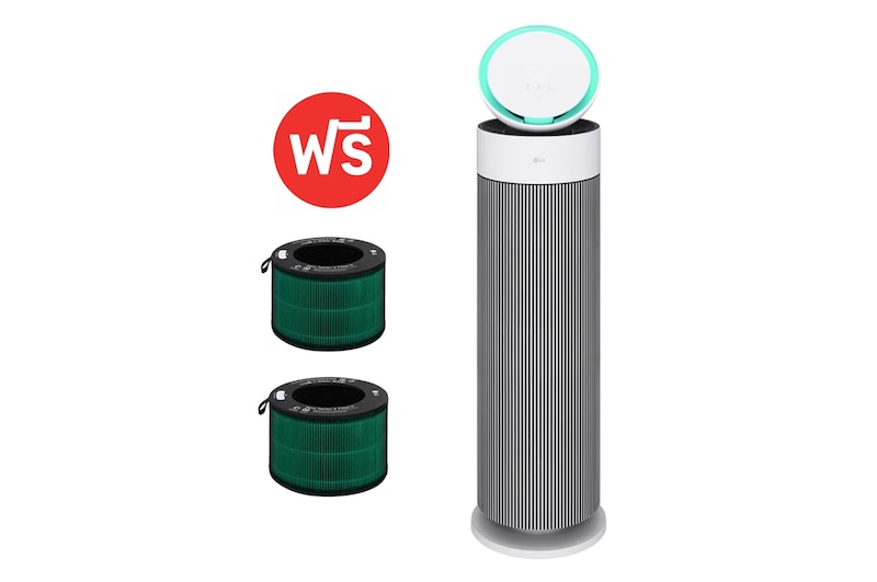 มุมมองด้านหน้าของเครื่องฟอกอากาศ LG PuriCare™ AeroBooster AS55GGWX0.PFS