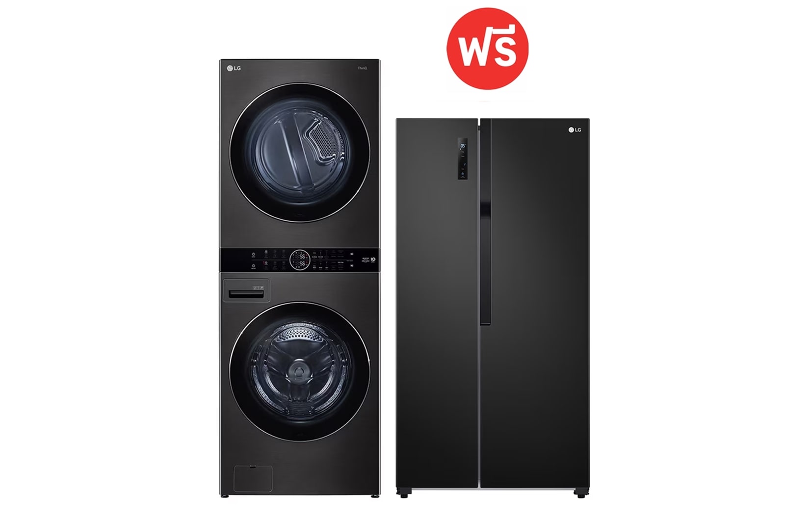 มุมมองด้านหน้า WashTower ซักผ้า 21 กก. และอบ 16 กก. ฟรี ตู้เย็น GC-B187JBAM (WT2116SHBB.B187)