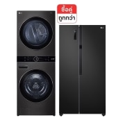 มุมมองด้านหน้าของ Wash Tower รุ่นWT2116SHBB และ ตู้เย็น Side-by-Side รุ่น GC-B187JBAM WT2116SHBB.B187