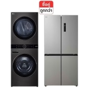 มุมมองด้านหน้าของ Wash Tower รุ่น WT2116SHBB และ ตู้เย็น Multi-Door รุ่น GC-B47FMGBB WT2116SHBB.B47FM