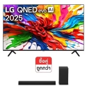 มุมมองด้านหน้าของ ทีวี 65" LG QNED evo 65QNED92ASA และ Soundbar S40T 65QNED92ASA.S40T