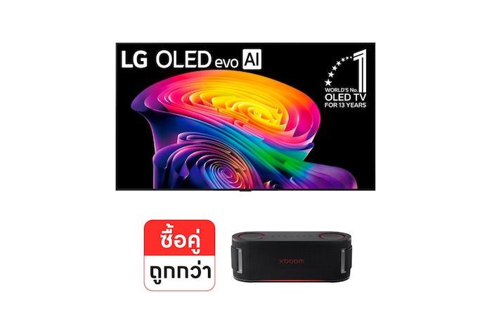 ภาพด้านหน้าของ LG OLED evo AI C6 และ LG xboom Bounce <OLED48C6PSA.BOUNCE>