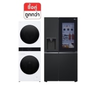 มุมมองด้านหน้าของ Wash Tower รุ่น WT1410NHWW และ ตู้เย็น Side-by-side GC-X257SQZW WT1410NHWWQ.X257SQ
