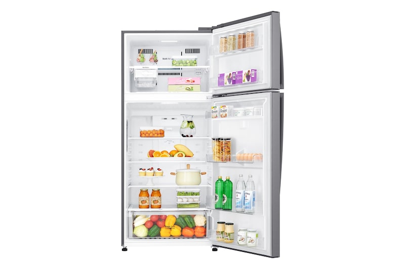 ตู้เย็น LG GN-C702HQCM ขณะเปิดประตู 2 บาน แสดงของที่แช่ภายใน