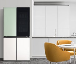 Scenes of LG Objet refrigerator with kitchen 