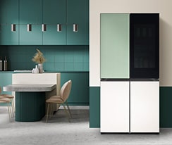 Scenes of LG Objet refrigerator with kitchen 