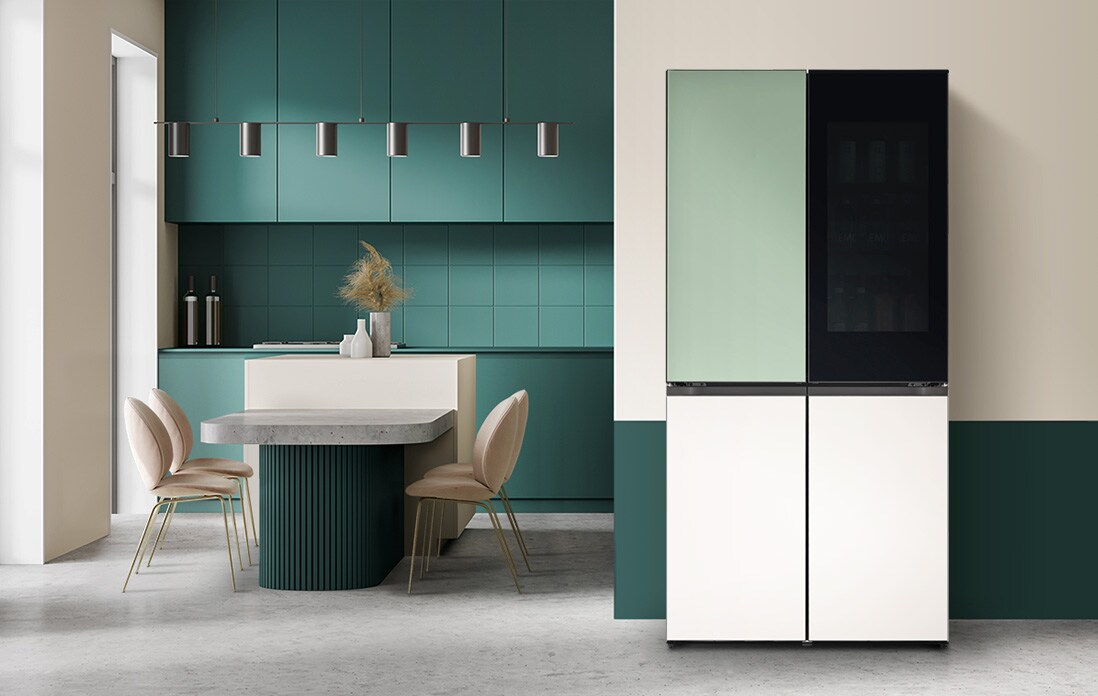 Scenes of LG Objet refrigerator with kitchen 