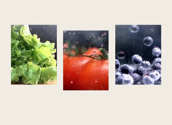 fruits and vegetables such as lettuce, tomatoes, and blueberries are freshly preserved in the product.