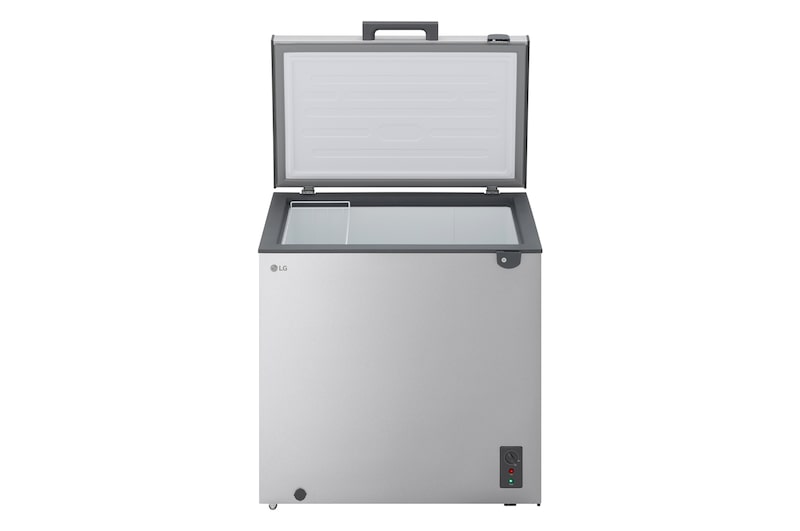 LG chest freezer side view showing door opening