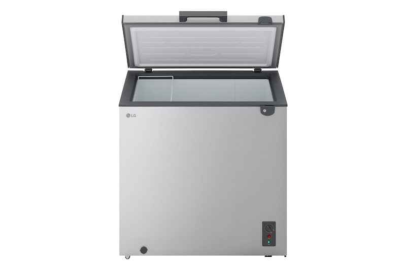 LG chest freezer side view showing half door opening