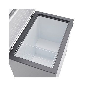 LG chest freezer inside accessory space view