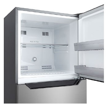 LG GCFB262PLBM Top Freezer refrigerator, lower fridge drawer and shelf close-up view