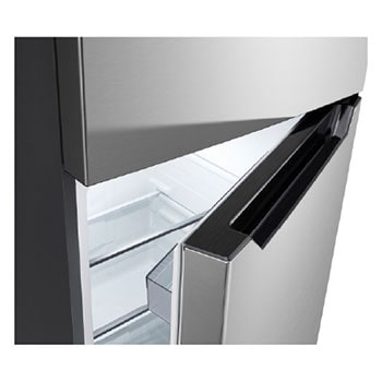 LG GCFB262PLBM Top Freezer refrigerator, lower fridge drawer and shelf close-up view