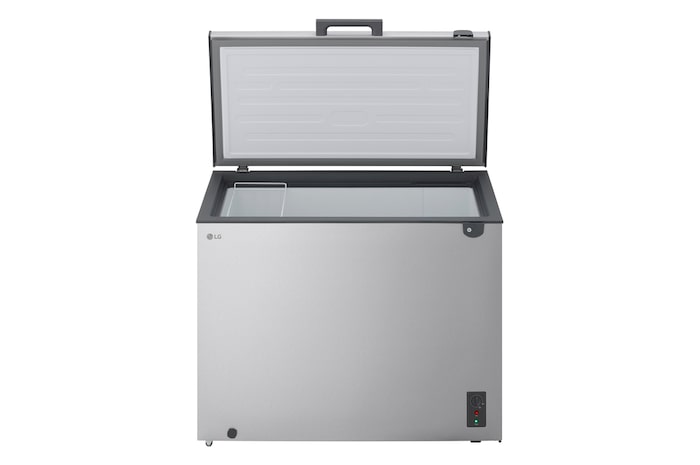 LG chest freezer side view showing door opening