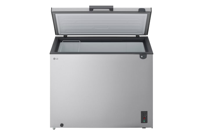 LG chest freezer side view showing half door opening