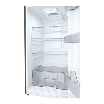 LG top freezer interior with shelves and drawers.