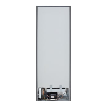 LG top freezer refrigerator shown from the back with internal components visible.