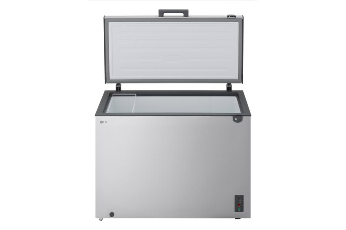 LG chest freezer side view showing door opening