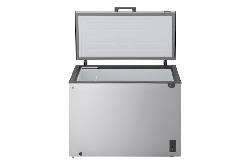 LG chest freezer side view showing door opening