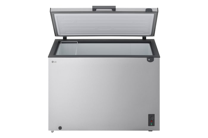 LG chest freezer side view showing half door opening