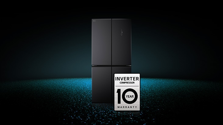 ตู้เย็น LG แบบหลายประตูมาพร้อมการรับประกัน 10 ปีสำหรับคอมเพรสเซอร์อินเวอร์เตอร์ ซึ่งทำหน้าที่ควบคุมการทำความเย็นภายในตู้เย็น