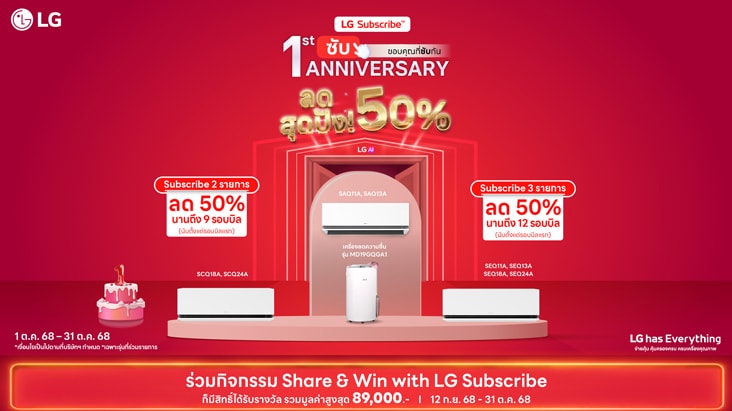 รูปแสดงโปรโมชันพิเศษเมื่อทำการ Subscribe แอร์ LG