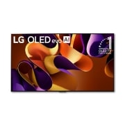 มุมมองด้านหน้าของ LG OLED evo AI TV, OLED G4, 11 ปีของ OLED อันดับ 1 ของโลก และโลโก้โปรแกรม webOS Re:New บนหน้าจอ