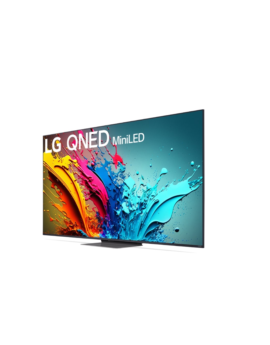 มุมมองด้านข้างหันไปทางซ้ายเล็กน้อยของ LG QNED TV, QNED86