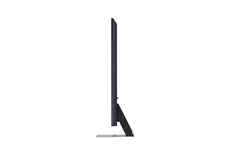 มุมมองด้านข้างหันไปทางซ้ายเล็กน้อยของ LG QNED TV, QNED90