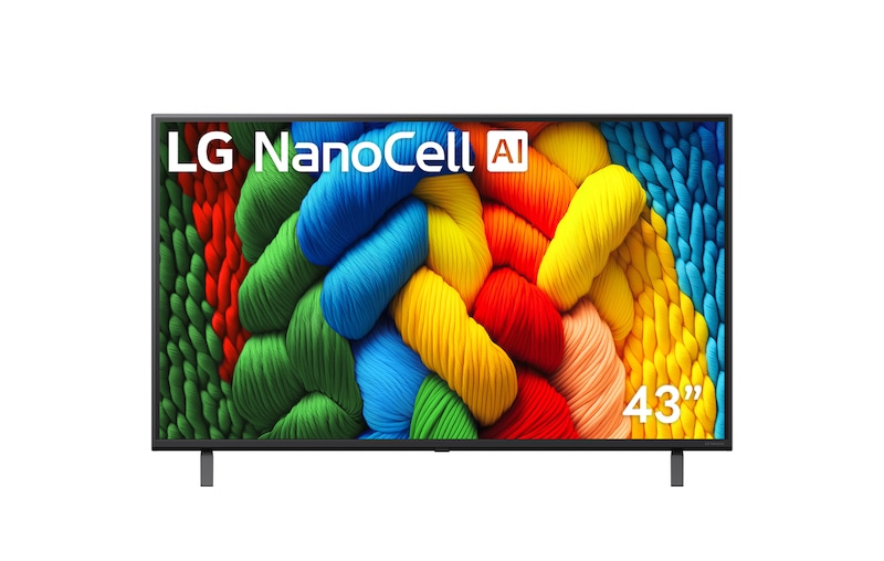 มุมมองด้านหน้าของทีวี NanoCell 43nano80asa ขนาด 43 นิ้ว ที่แสดงสีสันที่สวยสด งดงาม