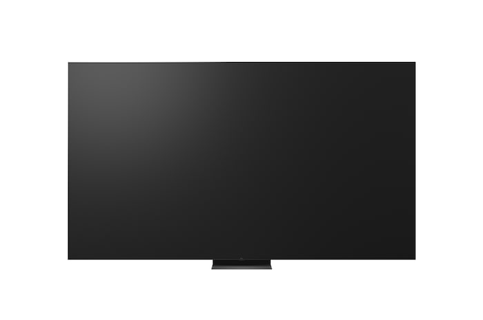 LG Micro RGB evo AI MRGB95 shown in front and side views highlights a 100-inch display with a 2230 mm-wide screen, 1277 mm screen height, 1374 mm height with stand, a 49.9 mm depth, and a stand footprint measuring 1725 by 415 mm.