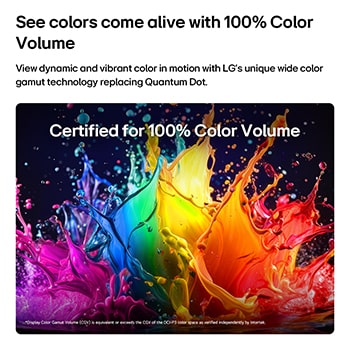 LG QNED evo AI QNED86 Mini LED with Dynamic QNED Color Pro fills the screen with vivid, fluid bursts of multicolored, paint-like motion, showcasing enhanced color vibrancy certified for 100% Color Volume.