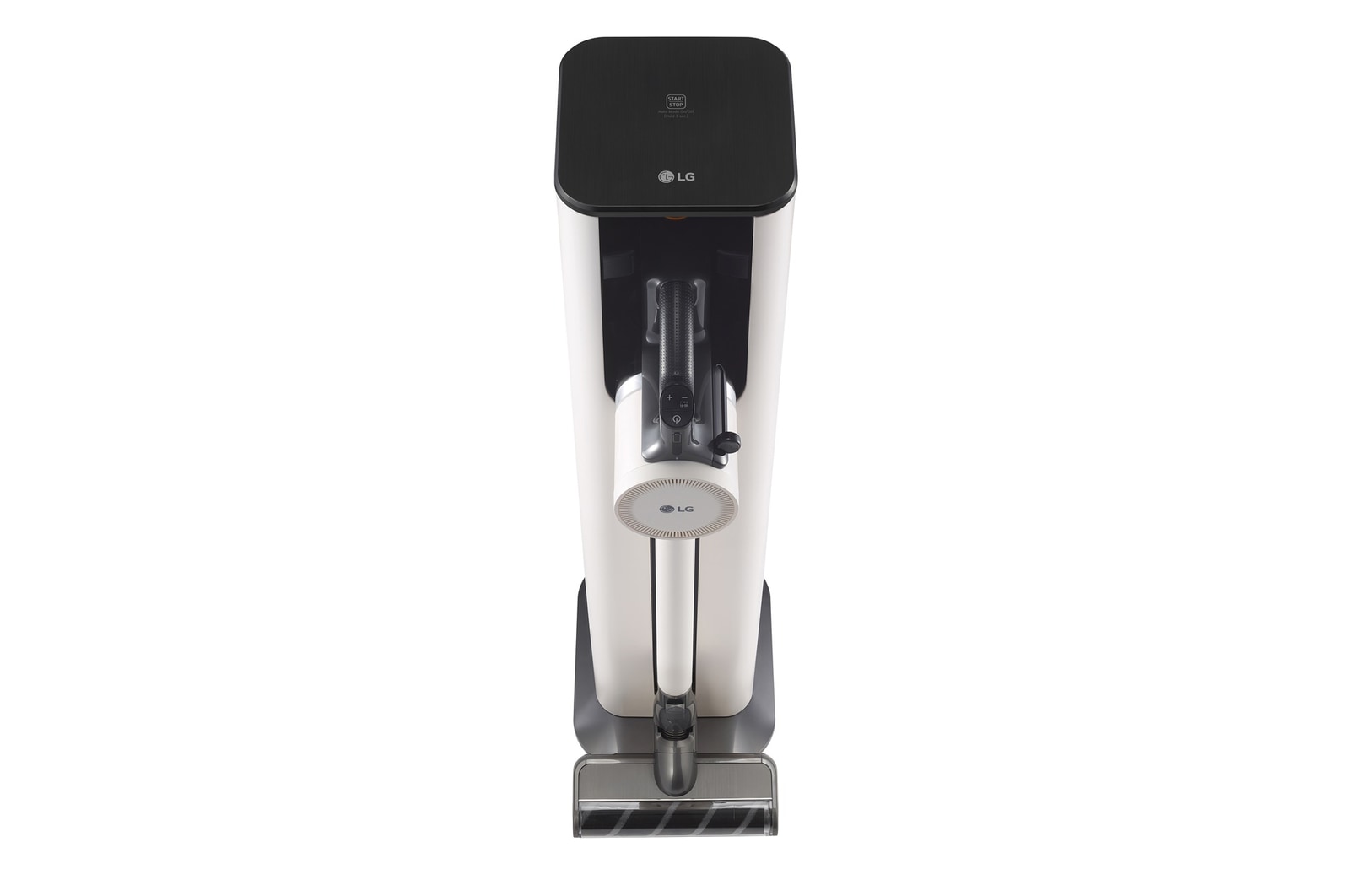 มุมกดโดยแสดงให้เห็นส่วนบนของเครื่องดูดฝุ่นและตัว All-in-one Tower