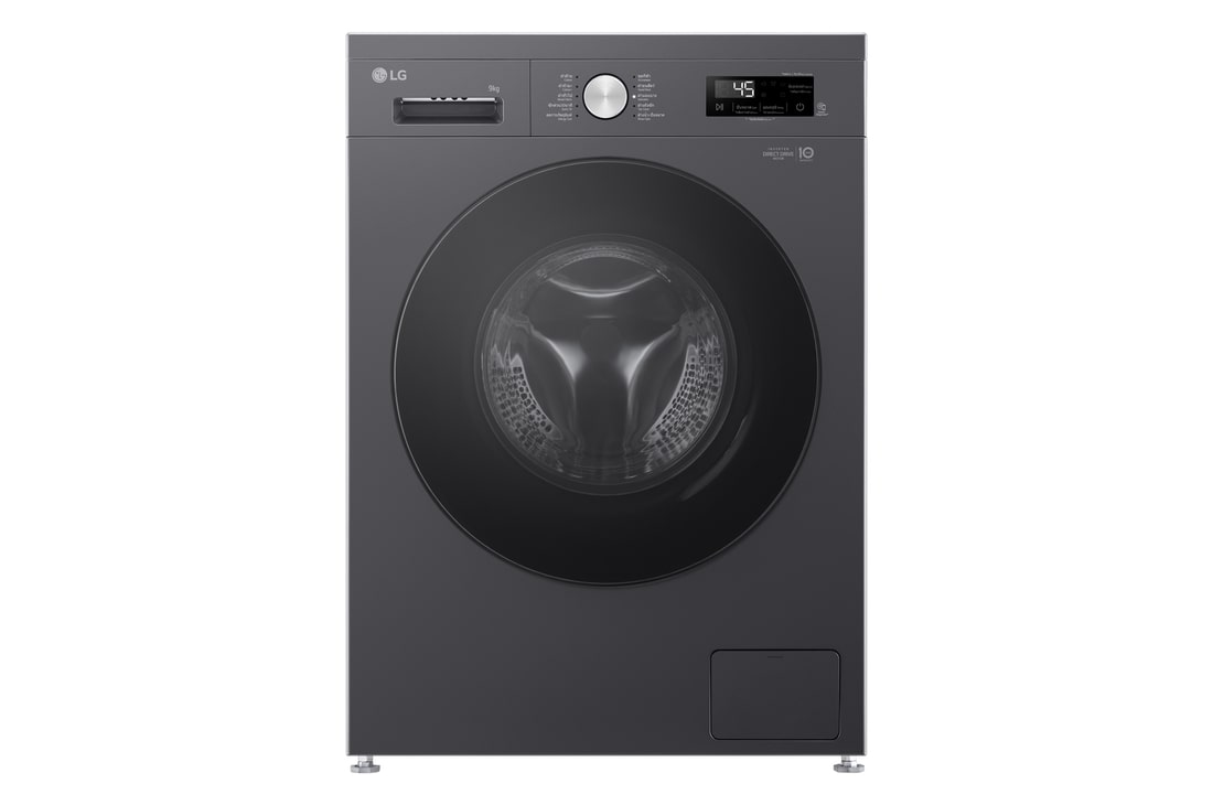 มุมมองด้านหน้าของเครื่องซักผ้าฝาหน้า ความจุ 9 กก รุ่น FB1209S5M สีดำ ระบบ Inverter Direct Drive