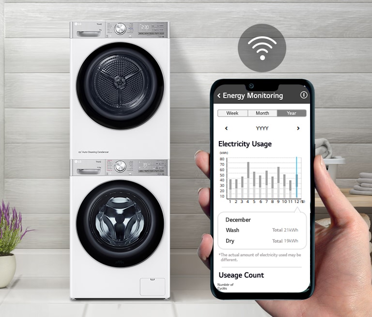 แอพ LG ThinQ™ ตรวจสอบเครื่องซักผ้าอย่างต่อเนื่อง