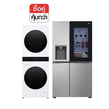 ภาพด้านหน้า WT1410NHWW และตู้เย็น GC-X257SFZW พร้อมคำว่าซื้อคู่คุ้มกว่า