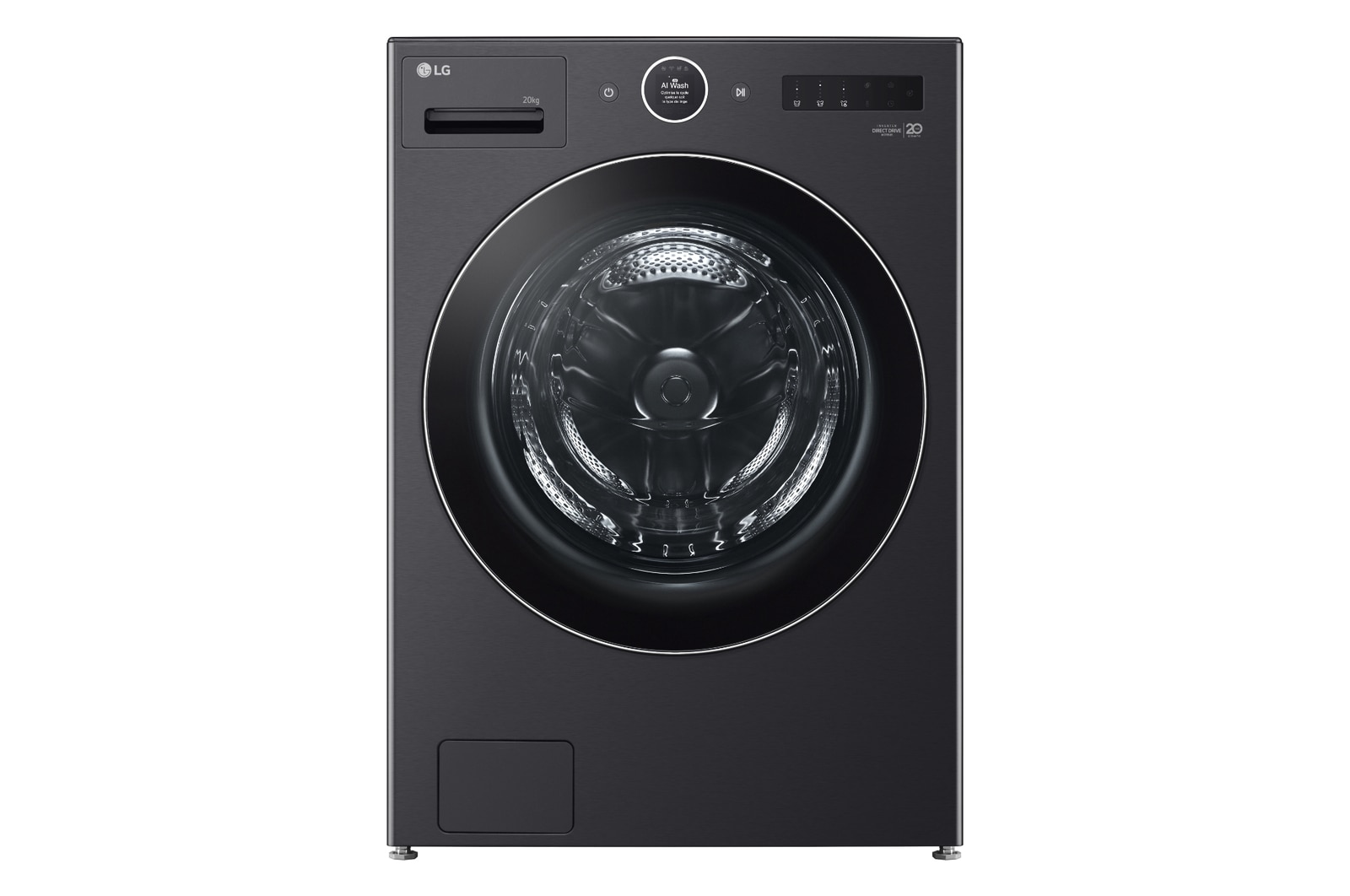 มุมมองด้านหน้าของ เครื่องซักผ้าฝาหน้า รุ่น FX2725SFXKA ระบบ AI DD™ ความจุซัก 25 กก. พร้อม Smart WI-FI control ควบคุมสั่งงานผ่านสมาร์ทโฟน FX2725SFXKA