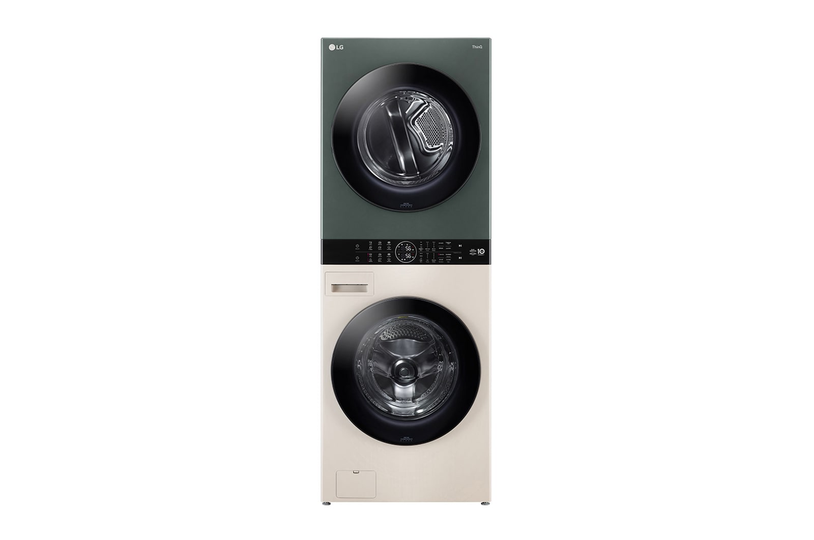 มุมมองด้านหน้าของ Wash Tower รุ่น WT2520NHEG ระบบ AI DD™ ความจุเครื่องซักผ้า 25 กก./ เครื่องอบผ้า 20 กก. พร้อม Smart WI-FI control ควบคุมสั่งงานผ่านสมาร์ทโฟน WT2520NHEG