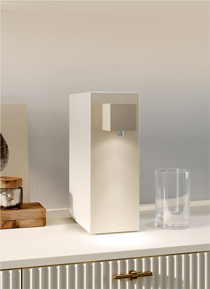 LG water purifier with the mood light on.